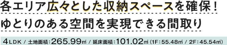 各エリア広々とした収納スペースを確保！ゆとりのある空間を実現できる間取り